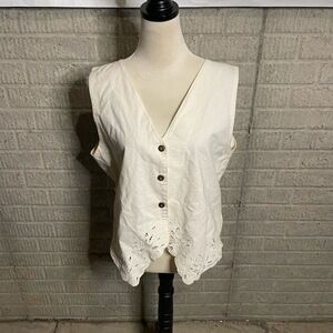 Bali Chic Vintage Beige Button Front Tie Back Sleeveless Top One Size Adjustable